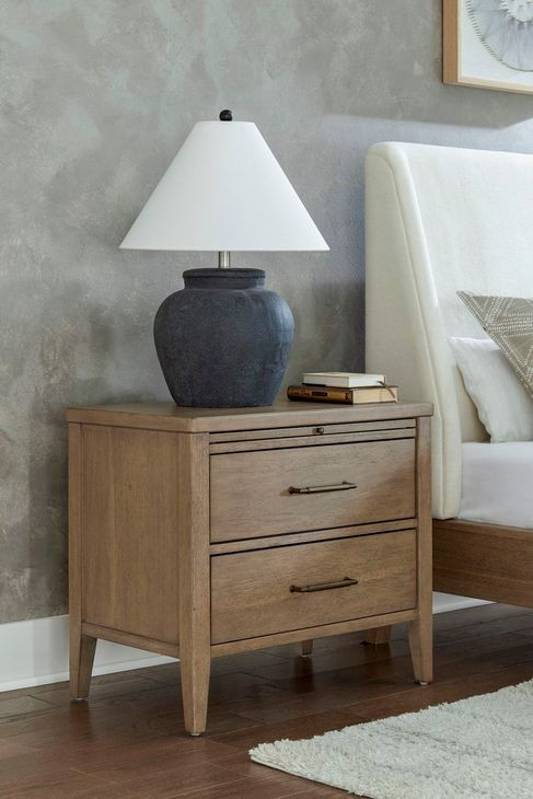 Olivia Sunkissed Beige 2 Drawer Nightstand with USB Charging