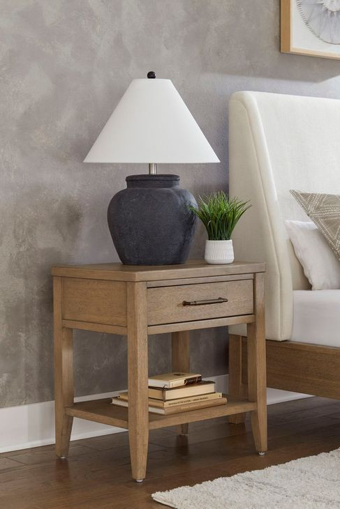 Olivia Sunkissed Beige 1 Drawer Nightstand with USB Charging