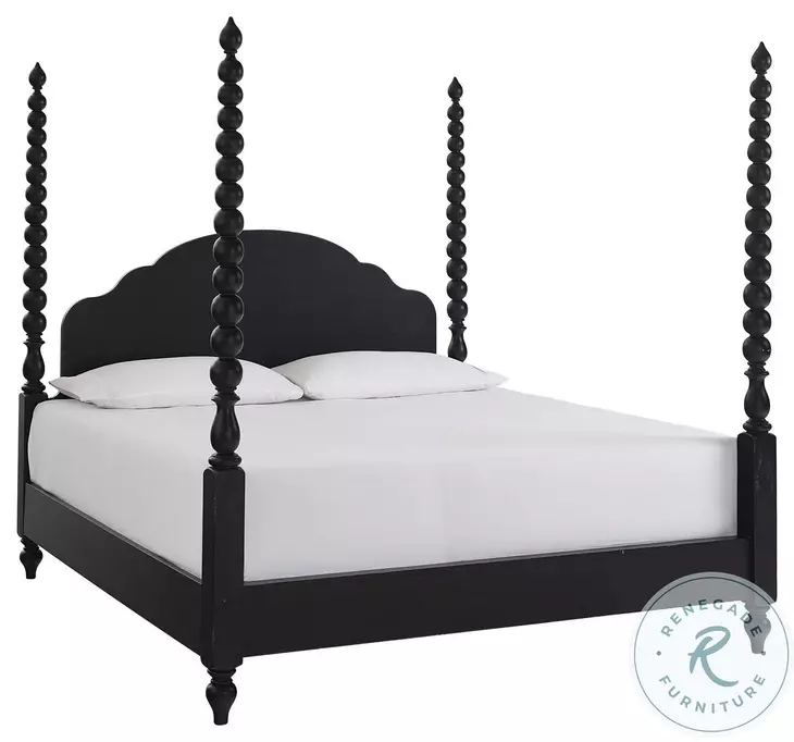 Caroline Soft Black Queen Poster Bed with USB Charging