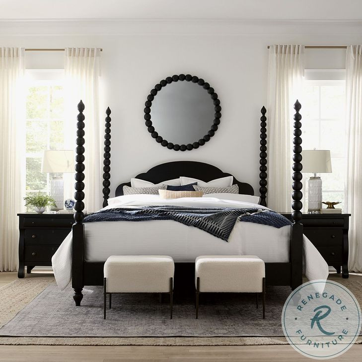 Luxury Caroline Soft Black Poster Bedroom Set with USB Ports