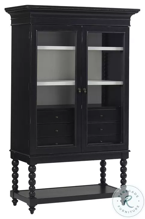 Caroline Soft Black Armoire and Cupboard with 6 Drawers