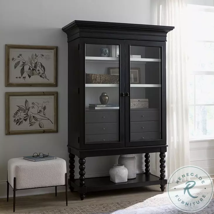 Caroline Soft Black Armoire and Cupboard with 6 Drawers