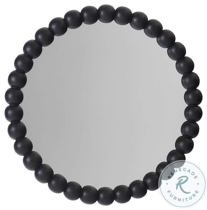 Caroline Soft Black Bobbin Round Bedroom Mirror