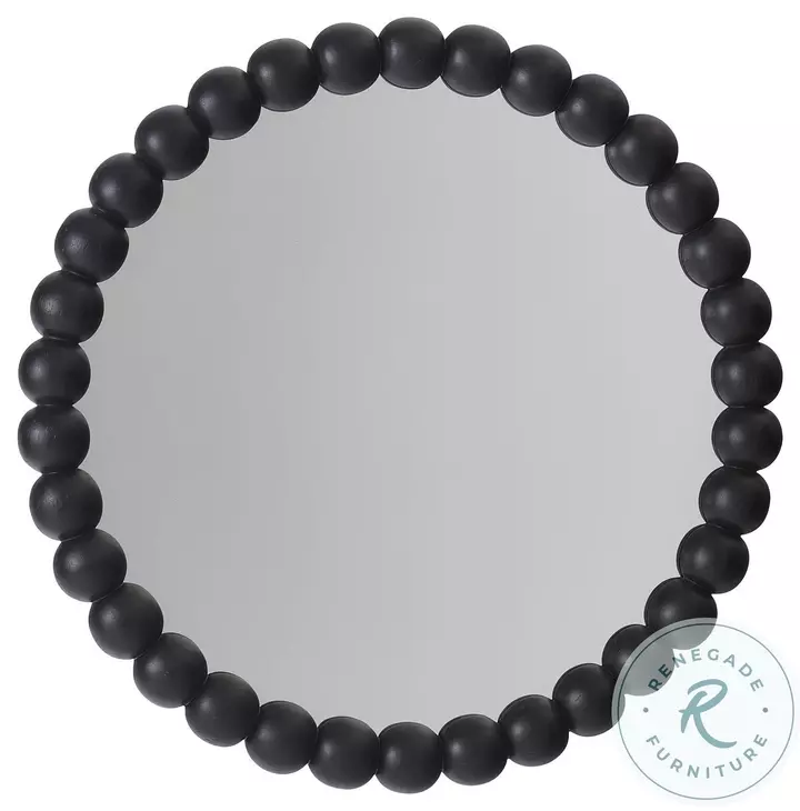 Caroline Soft Black Bobbin Round Bedroom Mirror