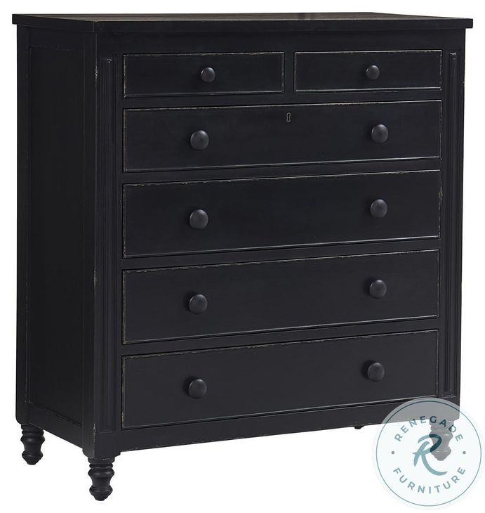 Caroline Soft Black Secretary 6 Drawer Chest with USB Charging