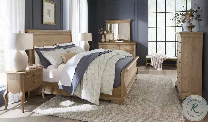 Chateau Philippe Cognac Queen Sleigh Bed with USB Charging