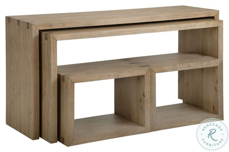 Lyndon Light Cashmere Rectangular Nesting Sofa Table with Stools
