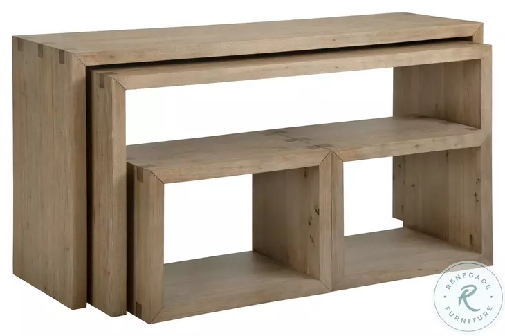 Lyndon Light Cashmere Rectangular Nesting Sofa Table with Stools