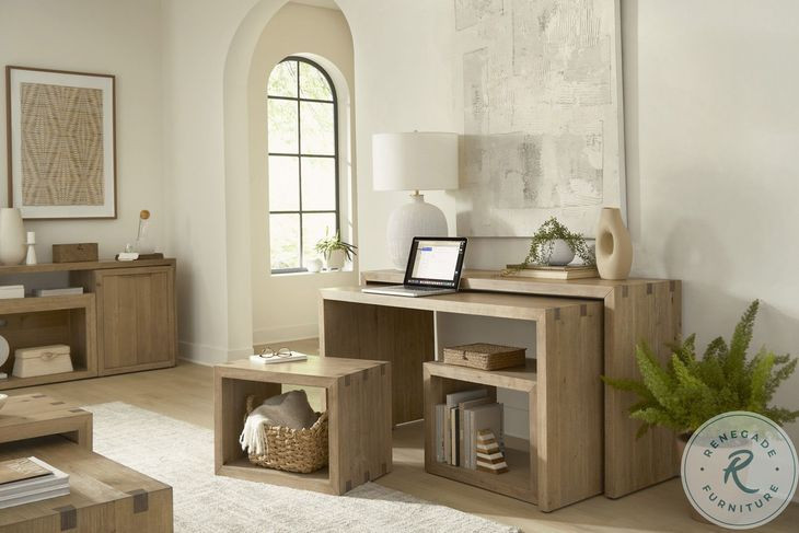 Lyndon Light Cashmere Rectangular Nesting Sofa Table with Stools