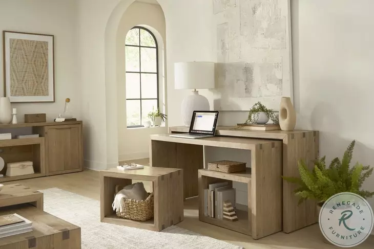 Lyndon Light Cashmere Rectangular Nesting Sofa Table with Stools
