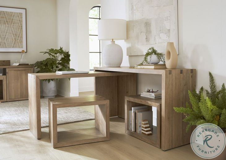 Lyndon Light Cashmere Rectangular Nesting Sofa Table with Stools