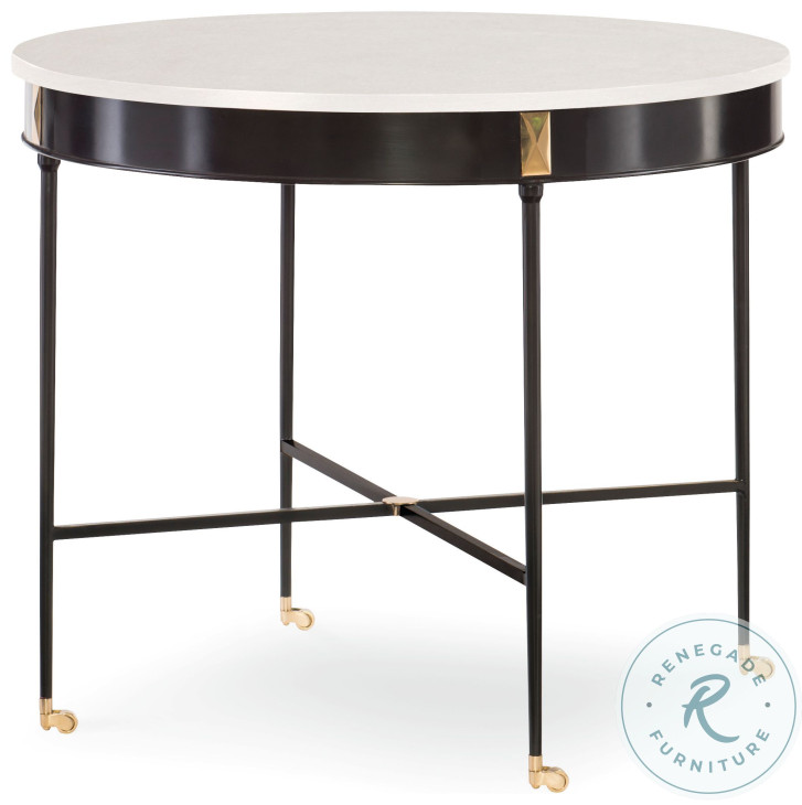 Sky Hall White Honed Stone And Blackened Steel End Table
