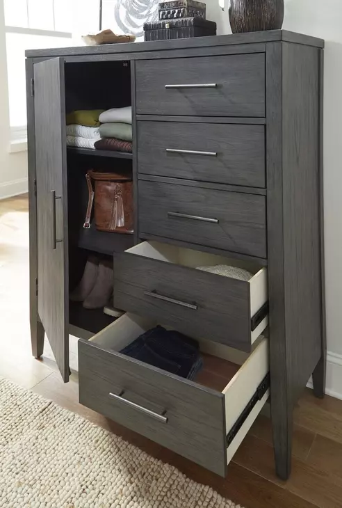 Preston Urbane Gray 5 Drawer Chest with 1 Door