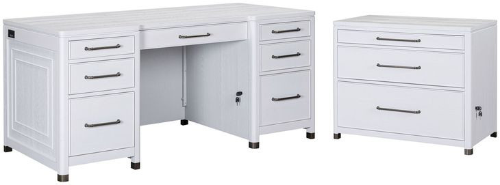 Norah Simply White 68" Executive Home Office Set with USB Charging