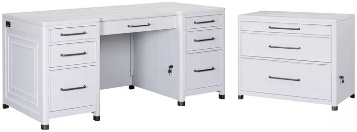 Norah Simply White 68" Executive Home Office Set with USB Charging