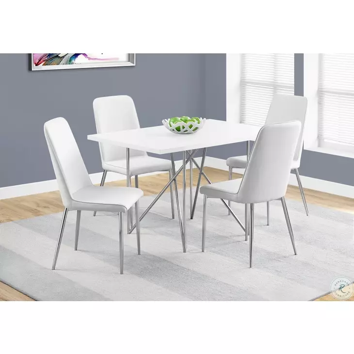 White And Chrome 37" H Dining Chair Set of 2