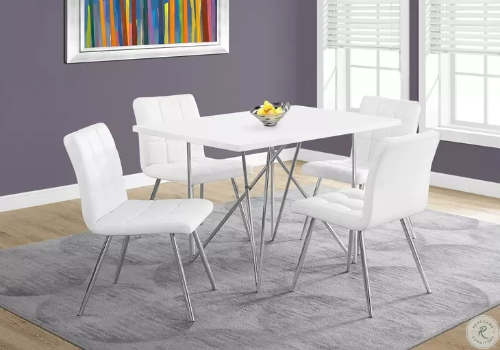 White Chrome Metal 32" Dining Chair Set of 2