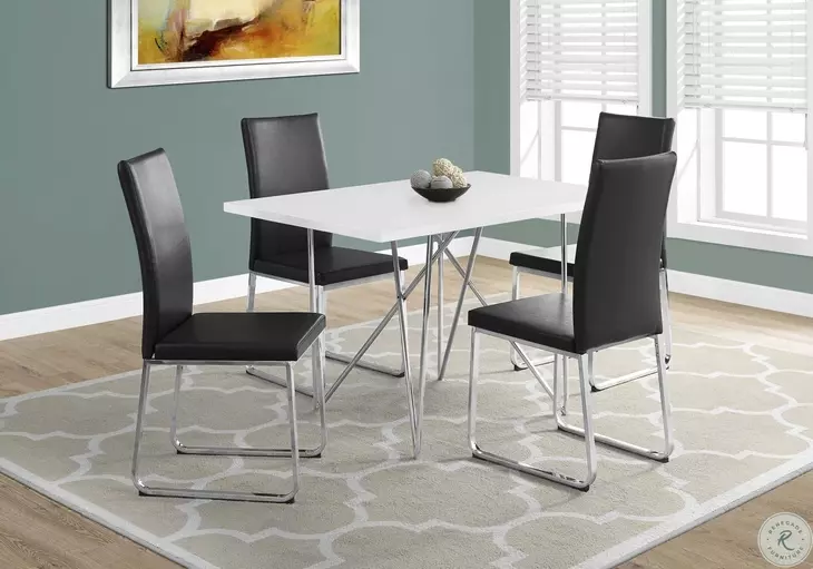Black Faux Leather and Chrome Dining Chair Set of 2