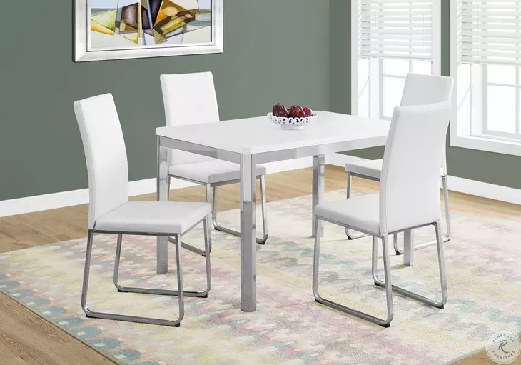 White Faux Leather and Chrome Dining Chair Set of 2