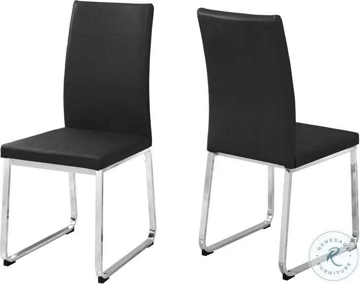 Black Faux Leather and Chrome Dining Chair Set of 2