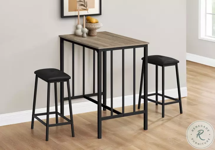 1143 Dark Taupe and Black 3 Piece Counter Height Dining Table Set