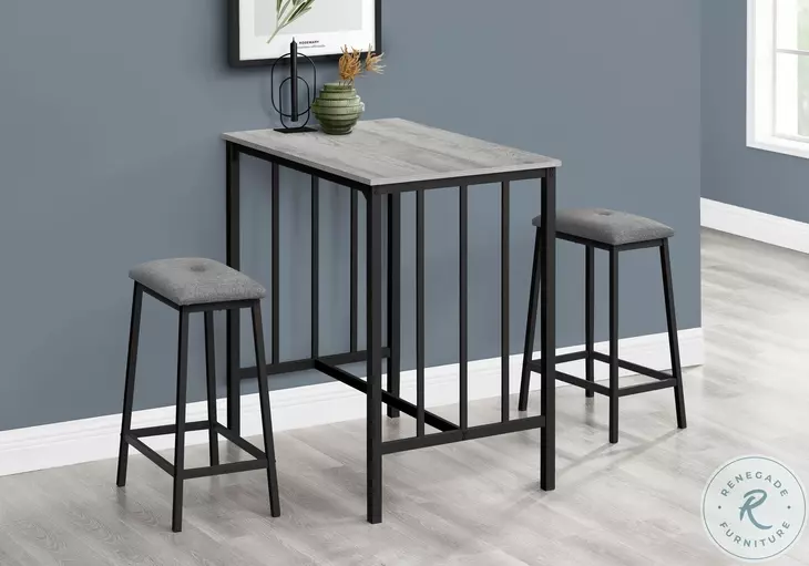 1144 Gray and Black 3 Piece Counter Height Dining Table Set