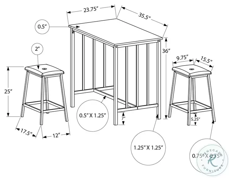 1147 White and Gray 3 Piece Counter Height Dining Table Set