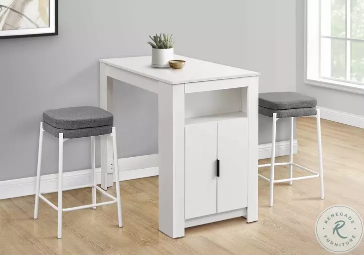 2227 Grey Fabric And White Metal Bar Stool Set Of 2