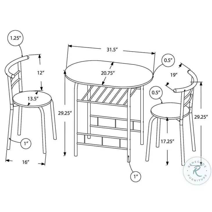 1207 Grey and Black Metal 3 Piece Dining Set