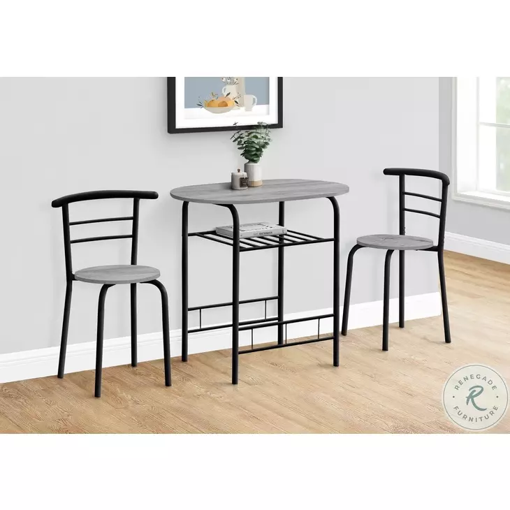 1207 Grey and Black Metal 3 Piece Dining Set