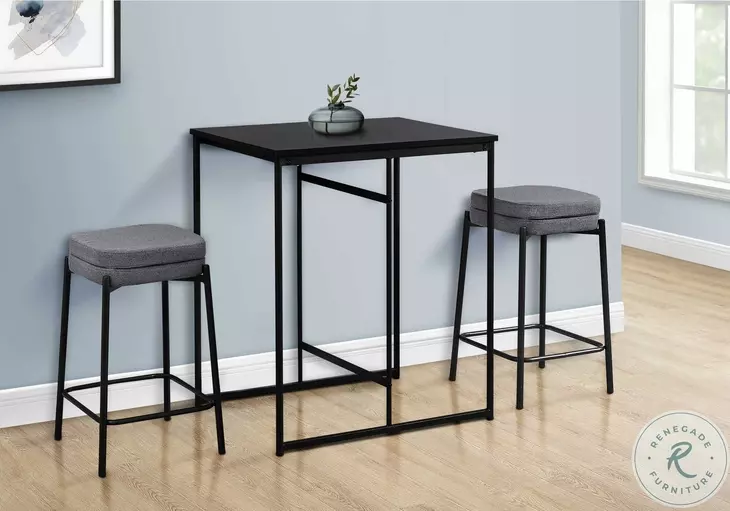 2226 Grey Fabric And Black Metal Bar Stool Set Of 2