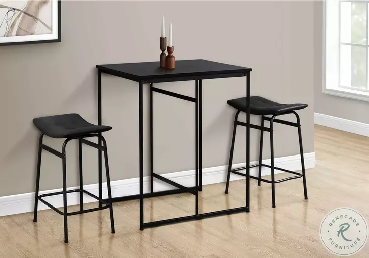 2384 Black Leather Look Bar Stool Set Of 2