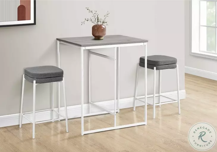 2227 Grey Fabric And White Metal Bar Stool Set Of 2