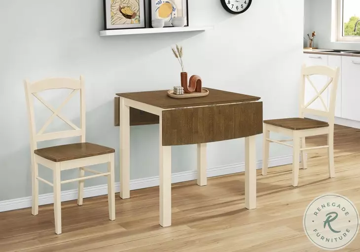 1327 Cream And Oak Drop Leaf 48" Rectangular Dining Table