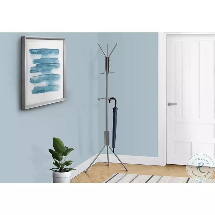 2163 Silver Metal 68" Metal Coat Rack