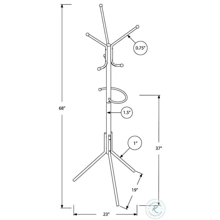 2164 White Metal 68" Metal Coat Rack
