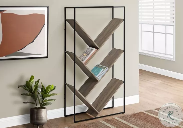 2201 Dark Taupe And Black 60" Bookcase