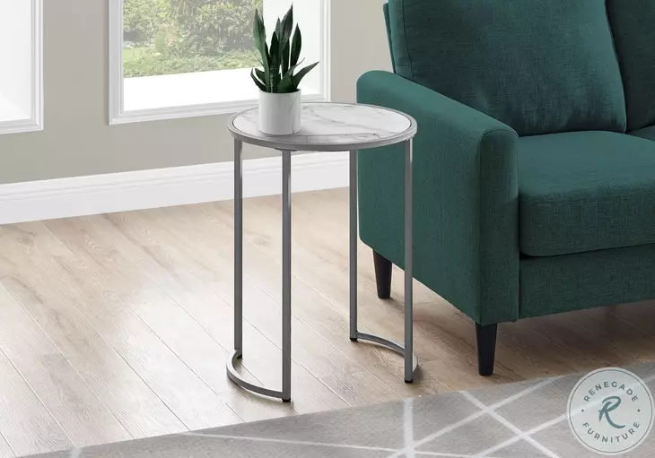2205 White And Silver 24" Accent Table