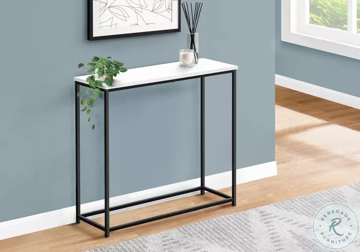 2252 Spacious Satin White And Black 32" Metal Console Table