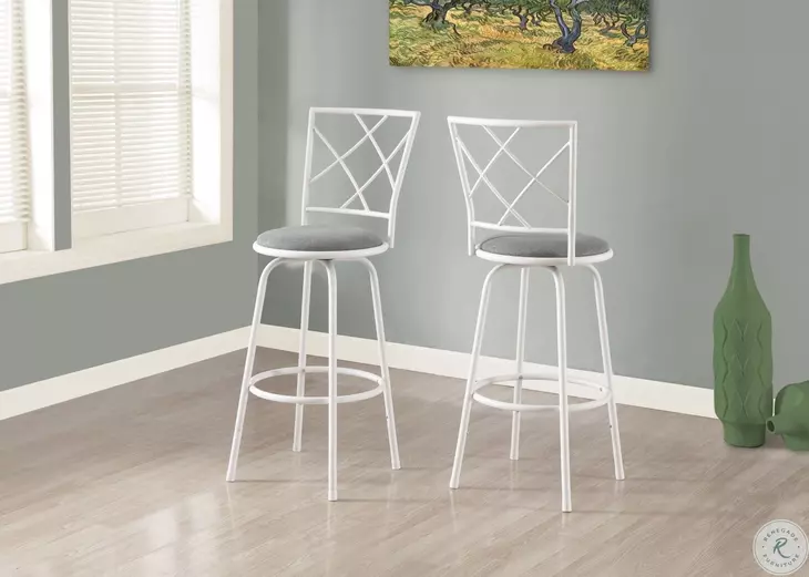 Gray Fabric Seat Bar Stool Set of 2