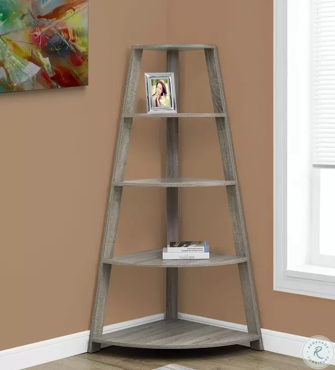 60" Dark Taupe Corner Accent Bookcase