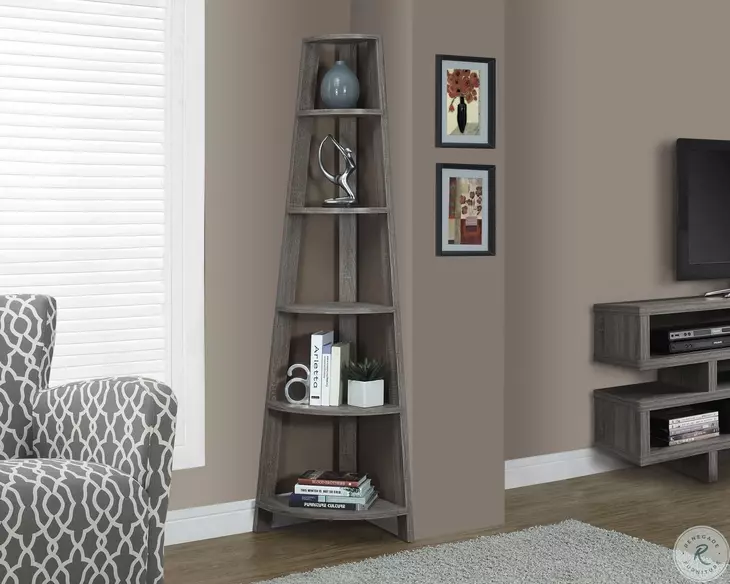 Dark Taupe Reclaimed-Look 72" Corner Accent Etagere