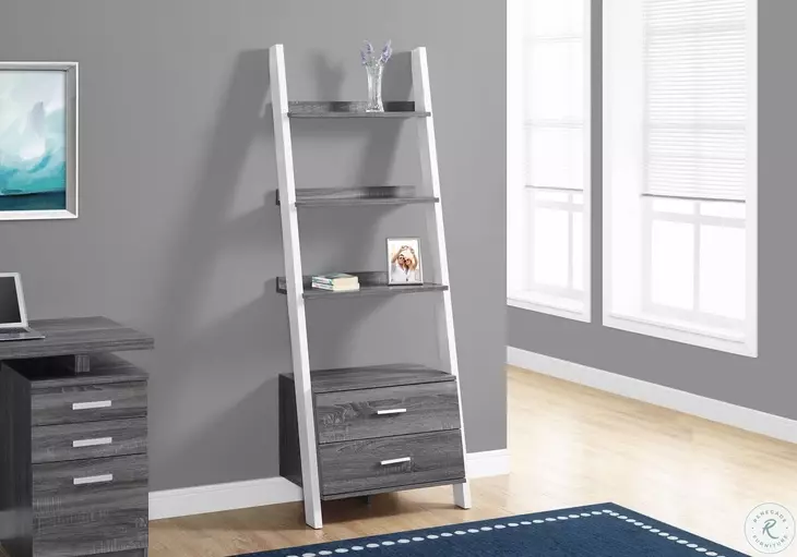 69" Gray And White Bookcase