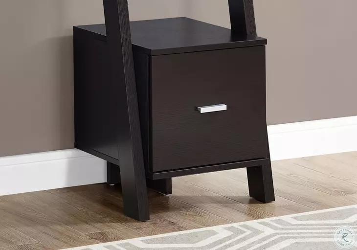 Cappuccino 69" Ladder Bookcase/Etagere with Drawer