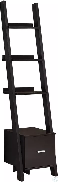 Cappuccino 69" Ladder Bookcase/Etagere with Drawer