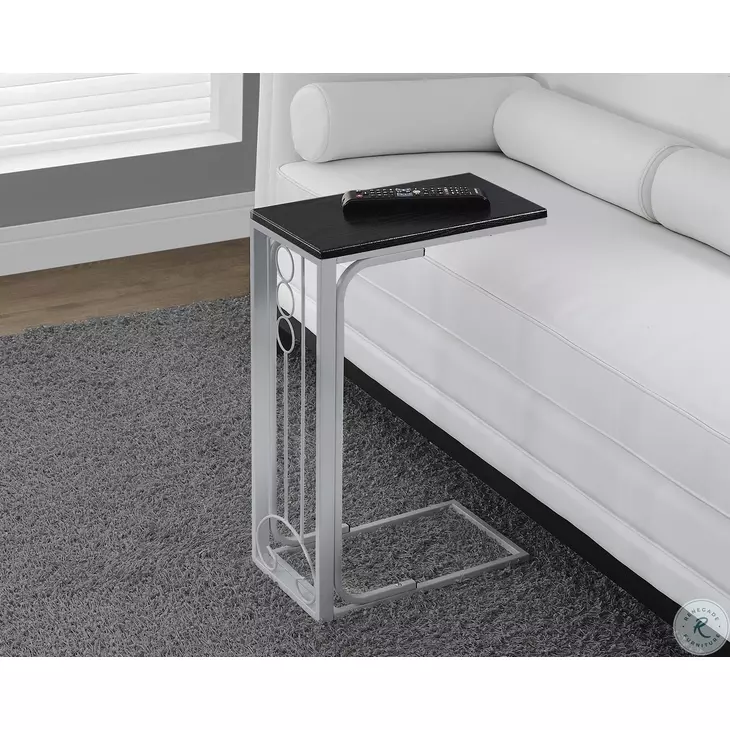 Silver Metal Black Top Accent Table