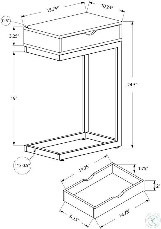 Chrome Metal And Grey Cement Drawer Accent Table