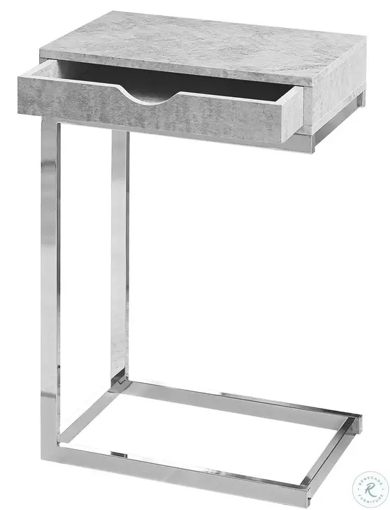 Chrome Metal And Grey Cement Drawer Accent Table