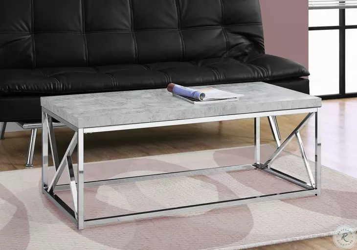 Grey Cement And Chrome Metal Coffee Table