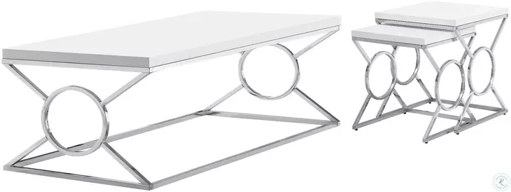 Glossy White and Chrome Metal Coffee Table
